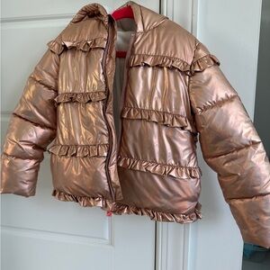 Billieblush Rosegold Metallic Ruffle Puffer Jacket
